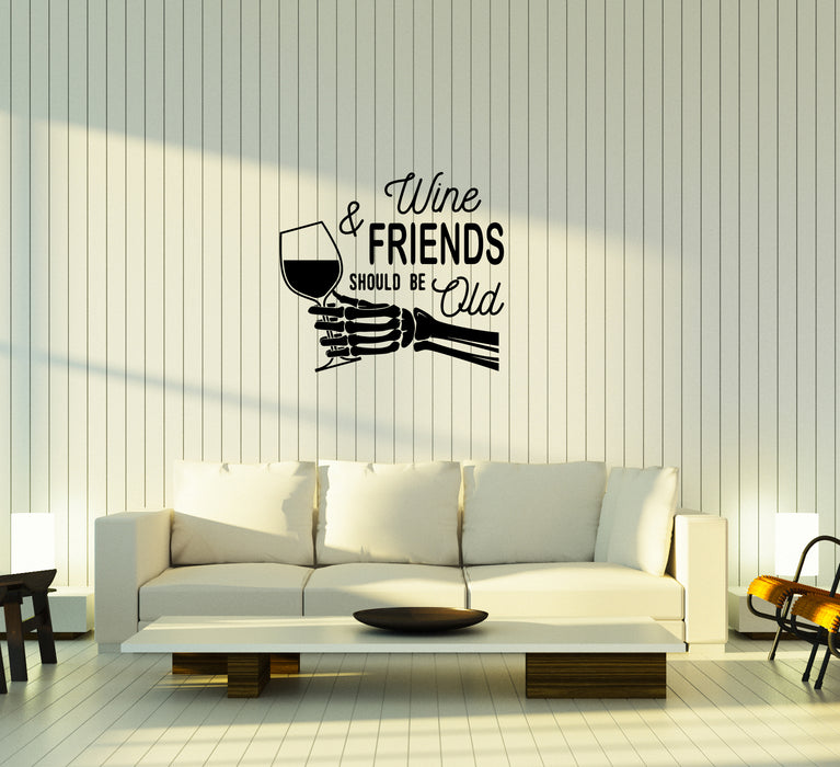 Wall Decal Wine Inscription Skeleton Hand Glass Vinyl Sticker (ed1300)