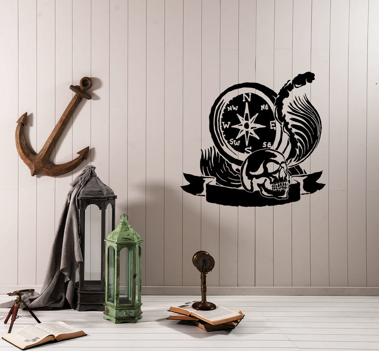 Wall Decal Skull Sea Ocean Compass Pirates Decor Vinyl Sticker (ed1305)