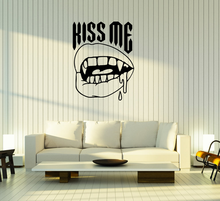 Wall Decal Lips Vampire Fangs Mouth Kiss Me Vinyl Sticker (ed1328)