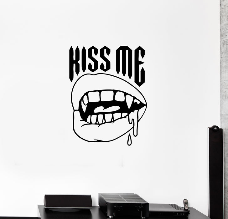 Wall Decal Lips Vampire Fangs Mouth Kiss Me Vinyl Sticker (ed1328)