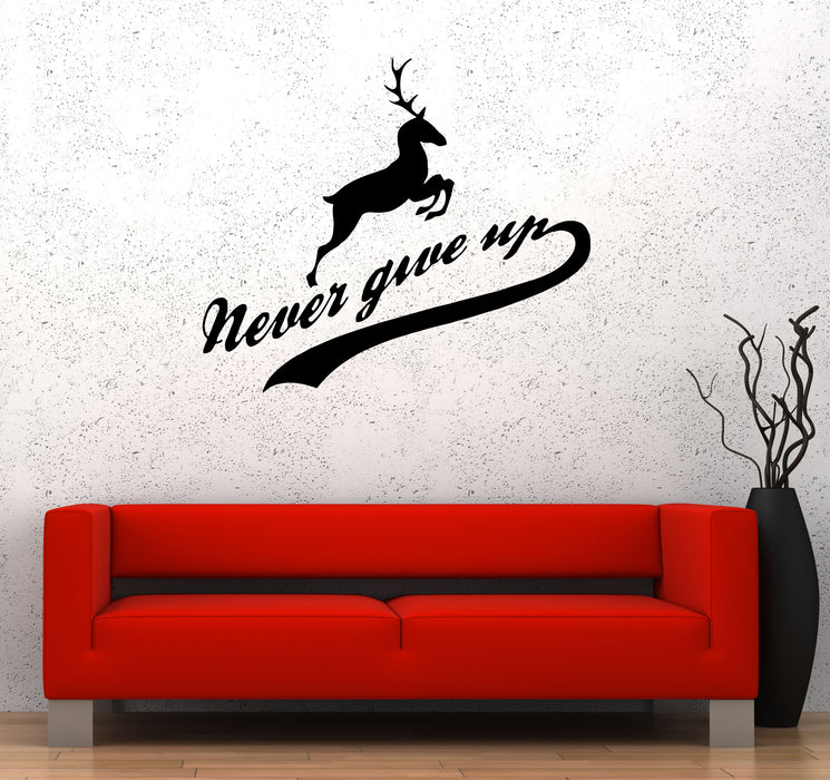 Autocollant mural en vinyle avec inscription « Cerf » et mots d'animaux « Ne jamais abandonner » (ed1335)