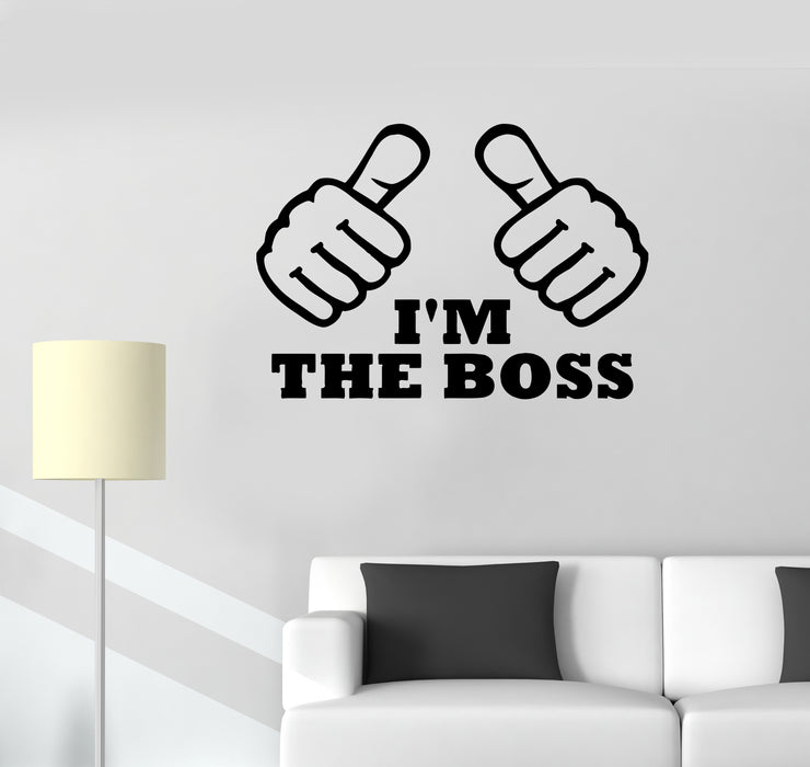 Autocollant mural en vinyle avec inscription « Gestes des mains » et mots « Cool I'm The Boss » (ed1336)