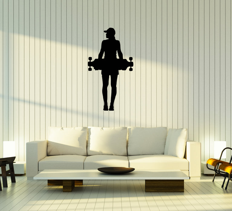 Wall Decal Skateboarder Sport Girl Skate Silhouette Vinyl Sticker (ed1341)