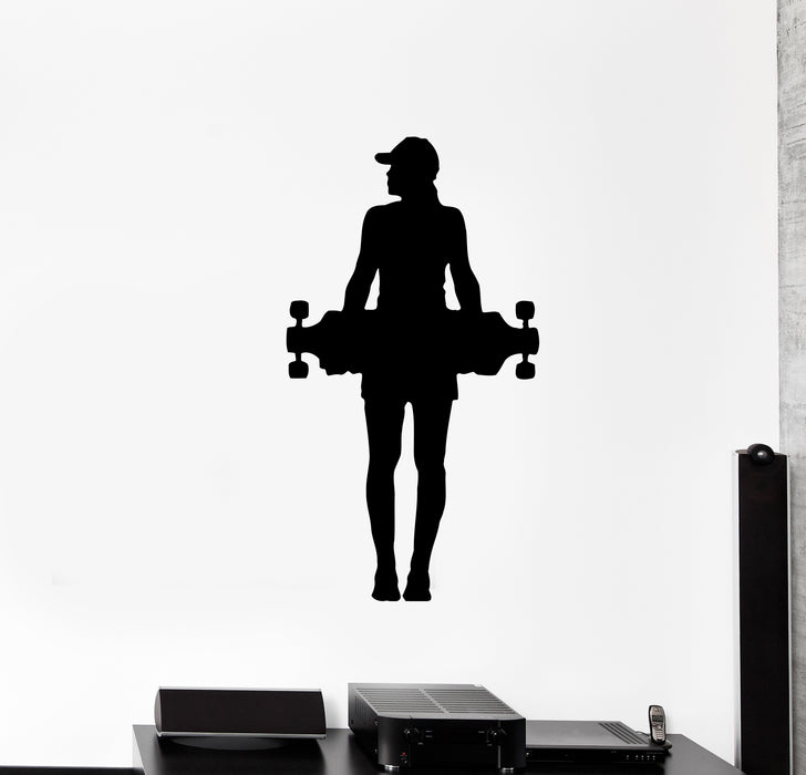 Wall Decal Skateboarder Sport Girl Skate Silhouette Vinyl Sticker (ed1341)