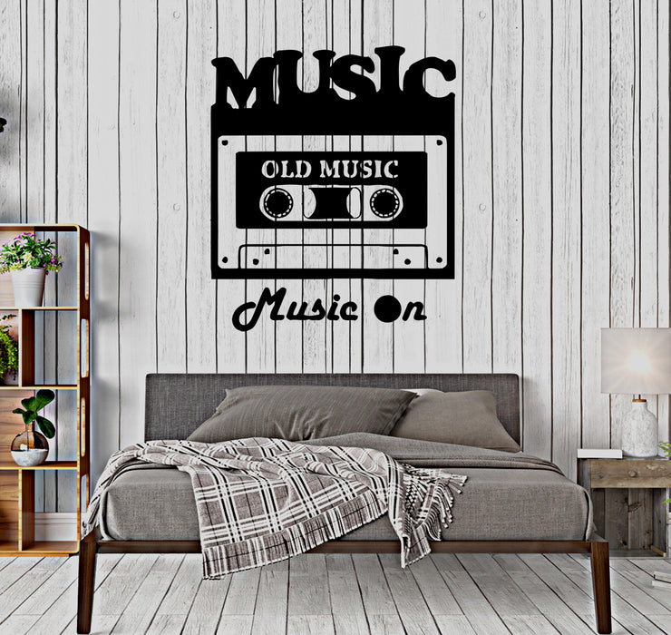 Wall Decal Old Music Cassette Record Player Lettering Words Vinyl Sticker (ed1419)