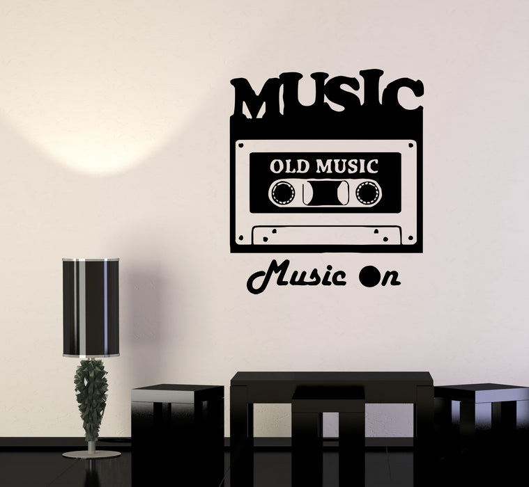 Wall Decal Old Music Cassette Record Player Lettering Words Vinyl Sticker (ed1419)