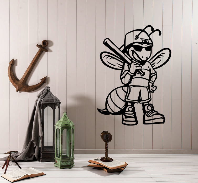 Wall Decal Baseball Player Insect Wasp Bee Game Cartoon Vinyl Sticker (ed1420)