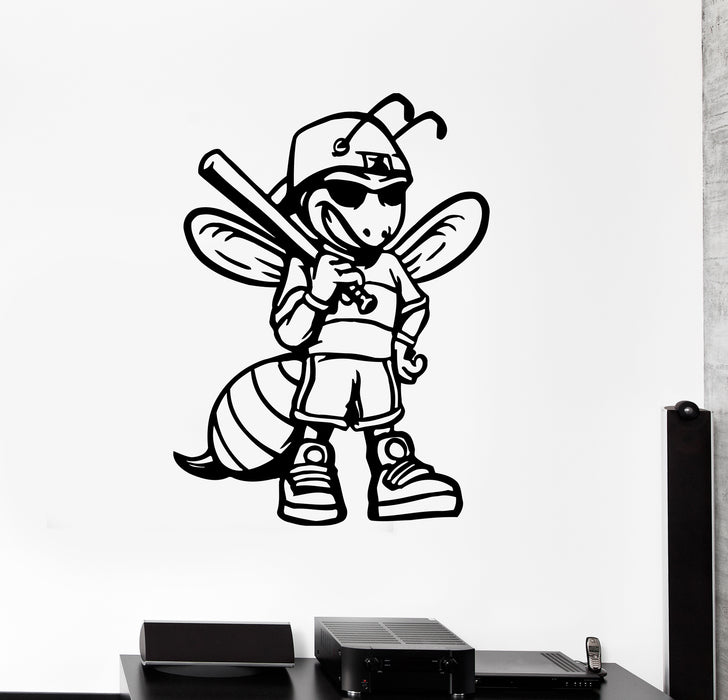 Wall Decal Baseball Player Insect Wasp Bee Game Cartoon Vinyl Sticker (ed1420)