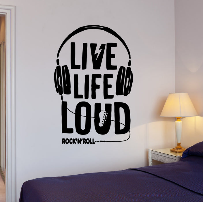Wall Decal Music Headphones Rock and Roll Words Vinyl Sticker (ed1425)