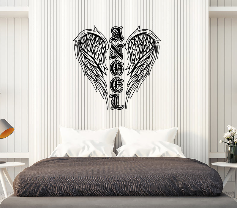 Wall Decal Angel Wings Word Feathers Symbol Vinyl Sticker (ed1428)