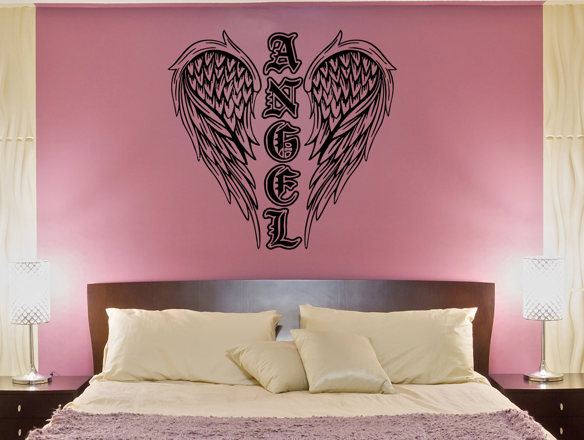 Wall Decal Angel Wings Word Feathers Symbol Vinyl Sticker (ed1428 ...