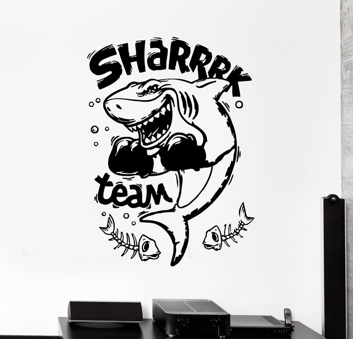 Wall Decal Shark Team Fish Inscription Boxing Sport Animal Vinyl Sticker (ed1432)