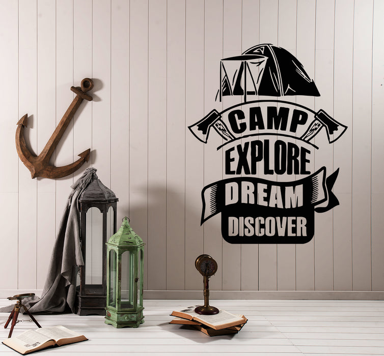 Wall Decal Camp Explore Discover Tourism Tent Nature Expedition Vinyl Sticker (ed1439)