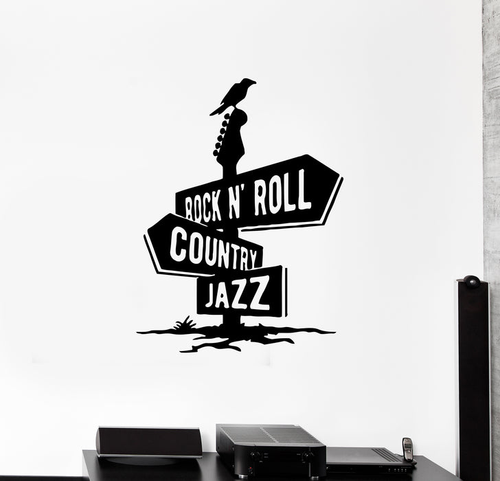 Wall Decal Road Sign Music Rock Jazz Country Raven Vinyl Sticker (ed1443)