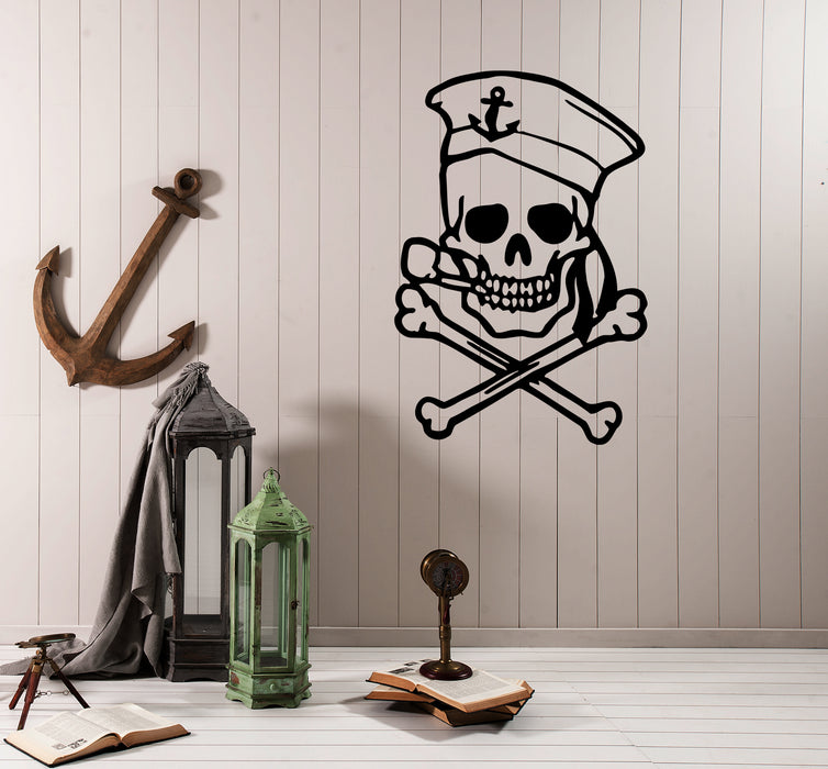 Wall Decal Skeleton Skull Sailor Sea Ship Pirate Bones Vinyl Sticker (ed1453)