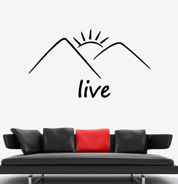 Wall Decal Nature Mountains Sun Landscape Word Live Vinyl Sticker (ed1456)