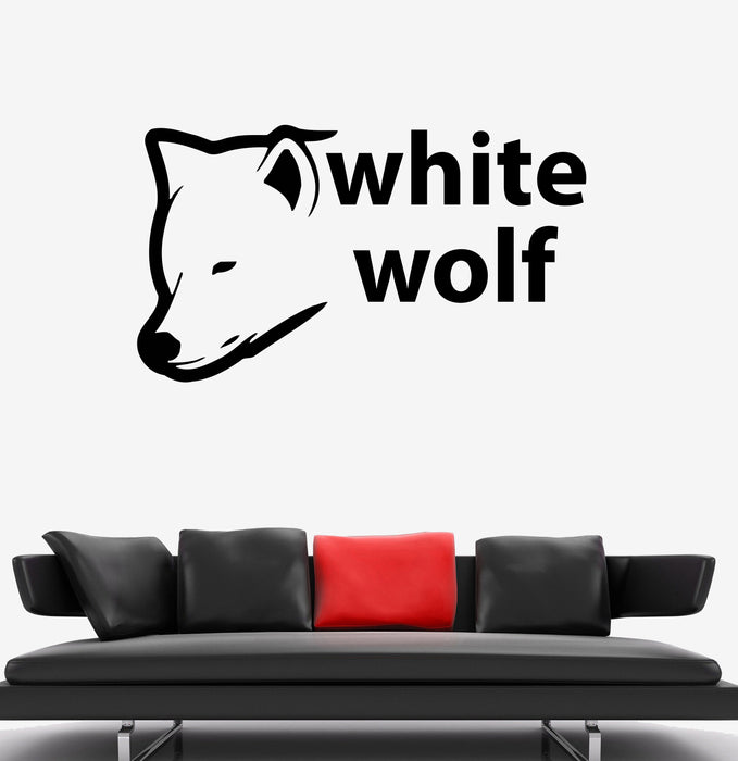 Wall Decal Animal Head Predator White Wolf Words Inscription Vinyl Sticker (ed1467)
