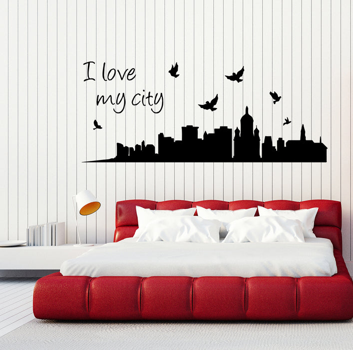 Wall Decal City Birds Silhouette Quote Love Words Vinyl Sticker (ed1477)
