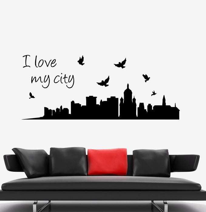 Wall Decal City Birds Silhouette Quote Love Words Vinyl Sticker (ed1477)