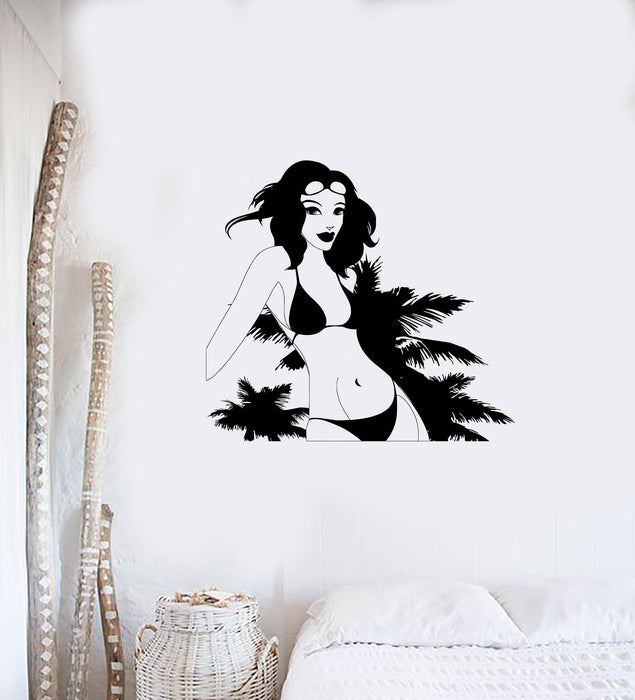 Wall Decal Sexy Girl Swimsuit Beach Palm Trees Sun Summer Vinyl Stickers Unique Gift (ed147)