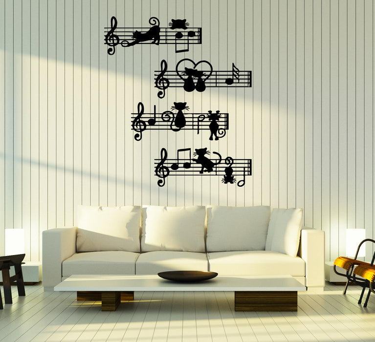 Wall Decal Musical Notes Kittens Melody Cats Music Vinyl Sticker (ed1480)