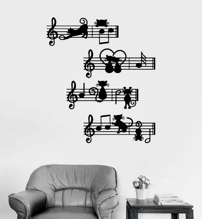 Wall Decal Musical Notes Kittens Melody Cats Music Vinyl Sticker (ed1480)