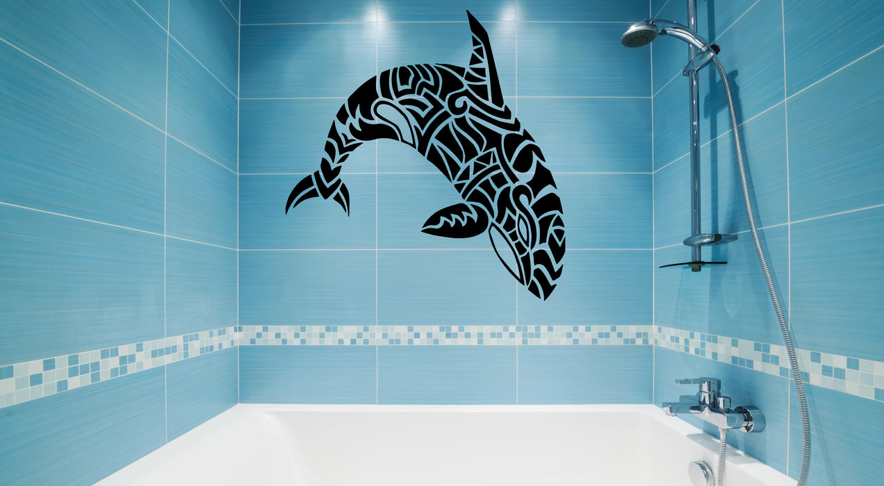 Wall Decal Dolphin Whale Fish Patterns Bathroom Sea Ocean Vinyl Sticker (ed1486)