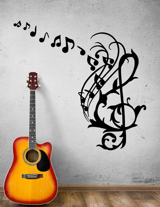 Wall Decal Melody Notes Music Plants Patterns Drawing Vinyl Sticker (ed1494)