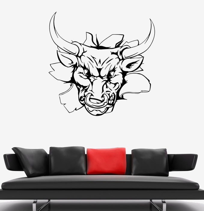 Wall Decal Animal Head Bull Angry Buffalo Horn Vinyl Sticker (ed1495)