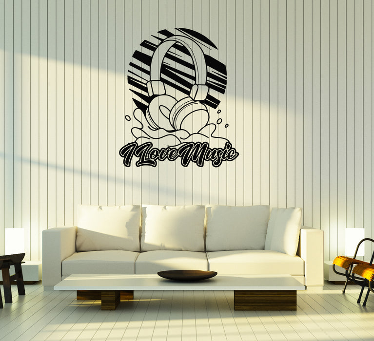 Wall Decal Headphones Music Melody Words Love Vinyl Sticker (ed1614)