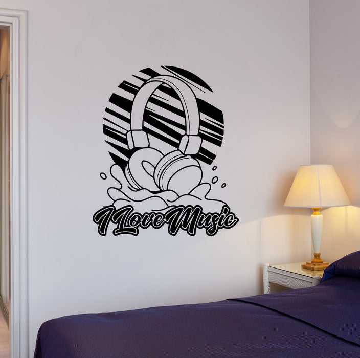 Autocollant mural en vinyle avec casque, musique, mélodie, mots d'amour (ed1614)