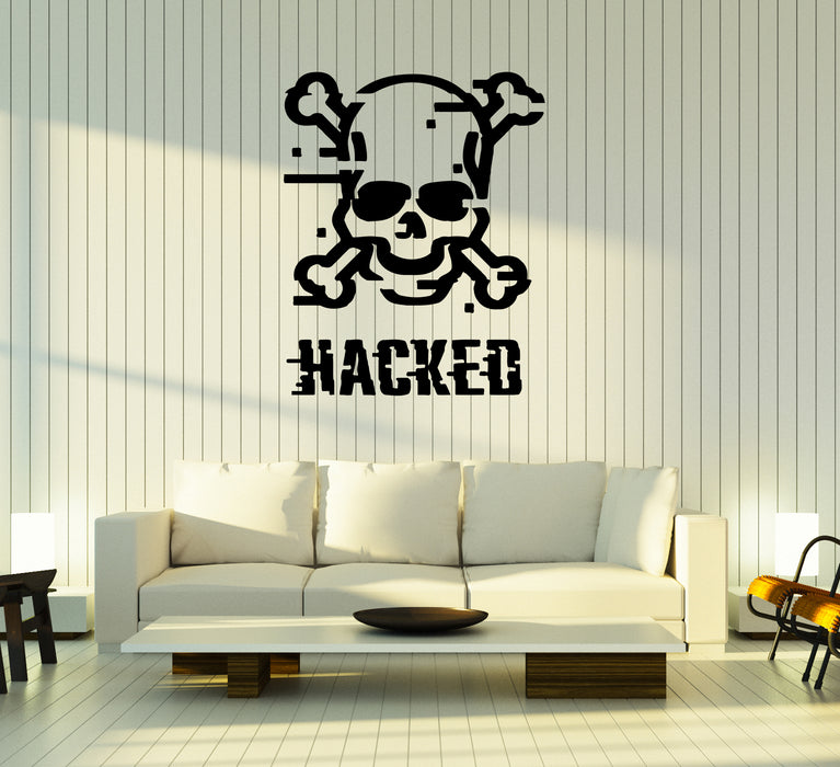 Wall Decal Skeleton Skull Bones Hacker Hacked Word Computer Vinyl Sticker (ed1619)