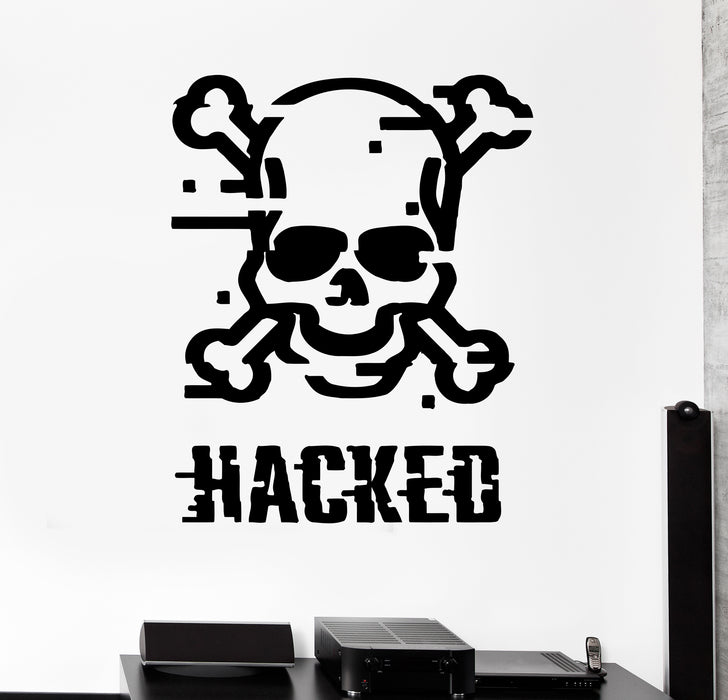 Wall Decal Skeleton Skull Bones Hacker Hacked Word Computer Vinyl Sticker (ed1619)