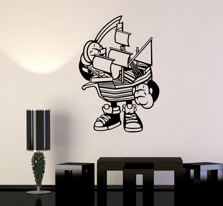 Wall Decal Ship Boat Captain Sea Ocean Man Cartoon Quote Vinyl Sticker (ed1629)