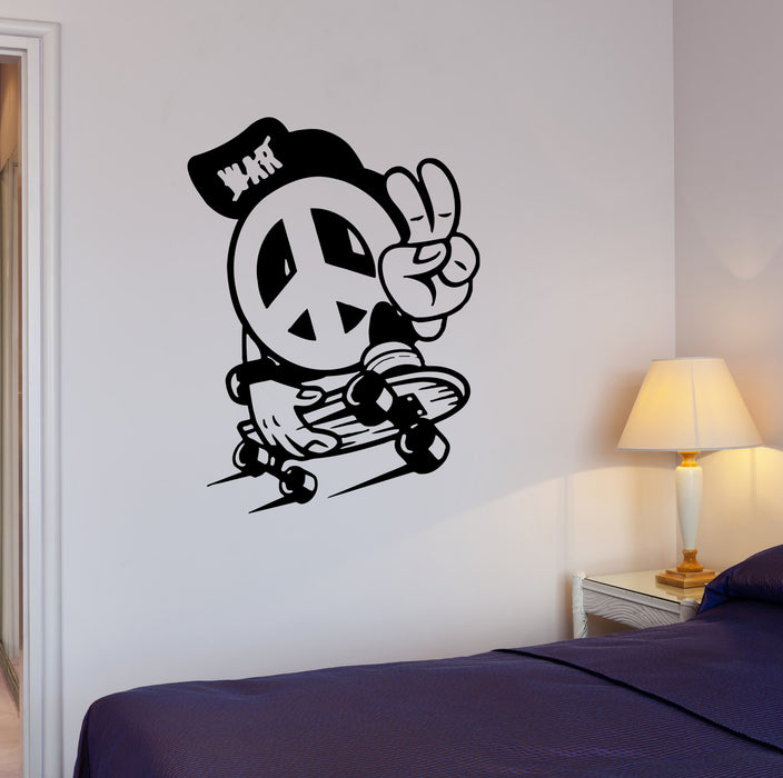 Wall Decal Skateboard Peace Sign Sport Skate Youth Vinyl Sticker (ed1631)