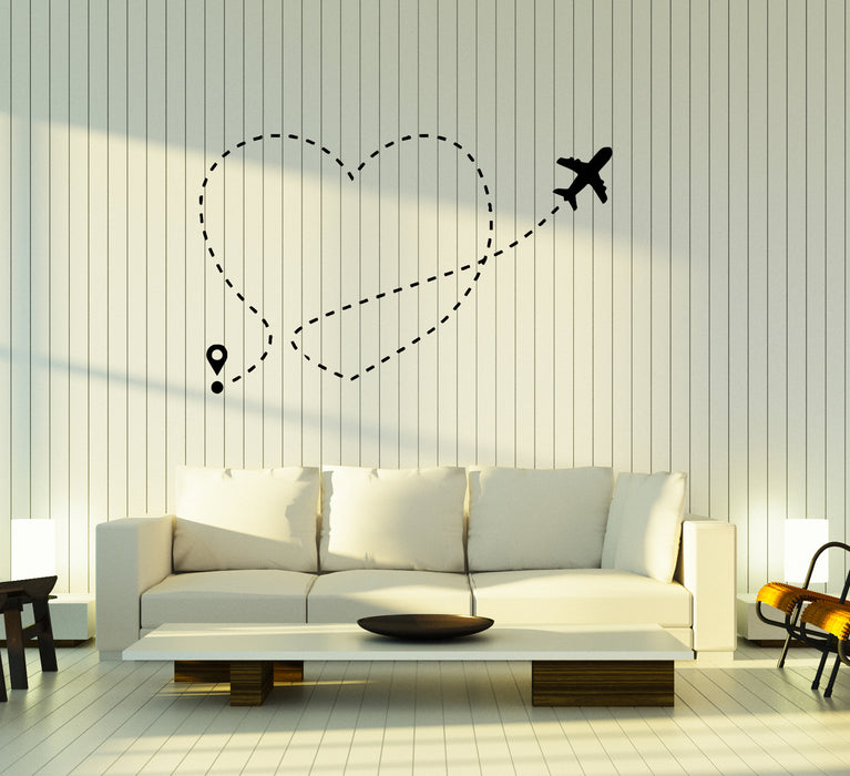 Wall Decal Airplane Heart Love Romance Flight Journey Trip Vinyl Sticker (ed1634)