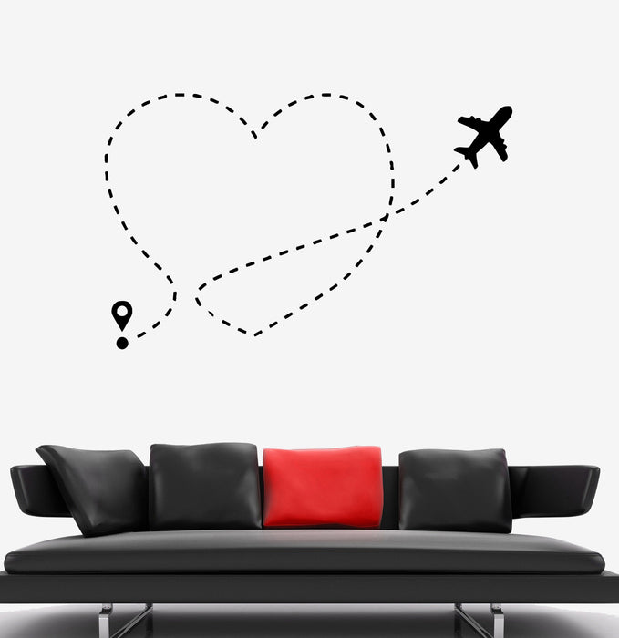 Wall Decal Airplane Heart Love Romance Flight Journey Trip Vinyl Sticker (ed1634)