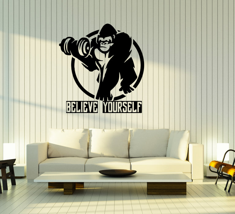 Wall Decal Believe Yourself Gorilla Fitness Gym Words Vinyl Sticker (ed1639)