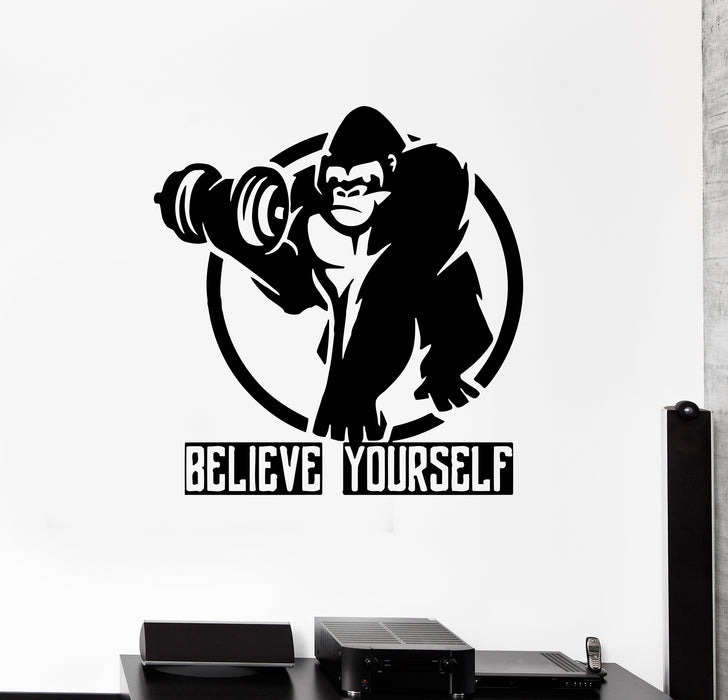 Wall Decal Believe Yourself Gorilla Fitness Gym Words Vinyl Sticker (ed1639)