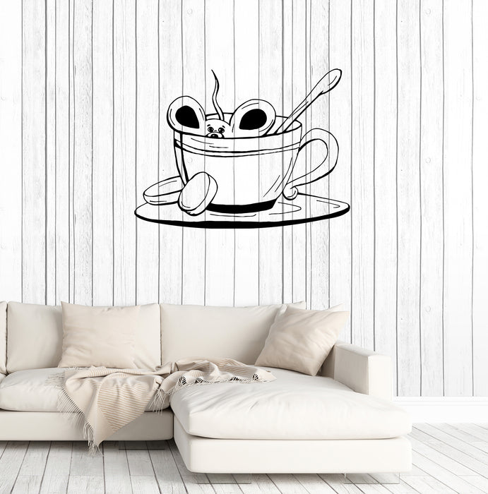 Wall Decal Cup of Coffee Tea Mouse Cafe Kitchen Decor Vinyl Sticker (ed1640)