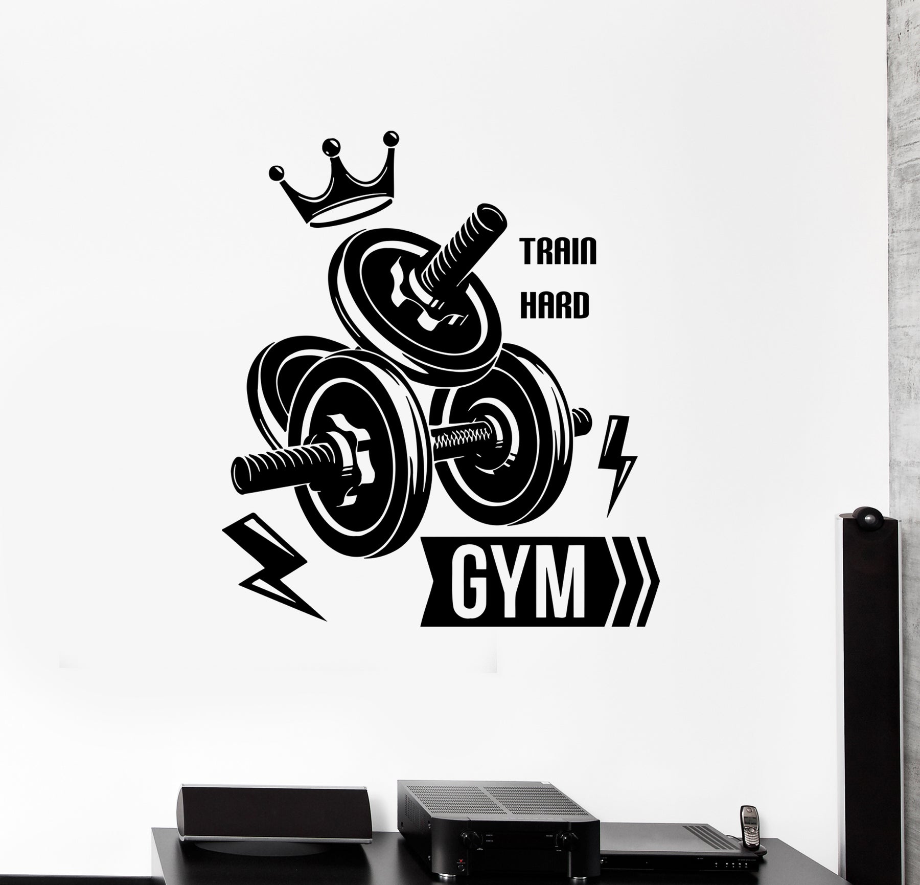 Wall Decal Sport Fitness Gym Dumbbells Bodybuilding Train Hard Vinyl S —  Wallstickers4you