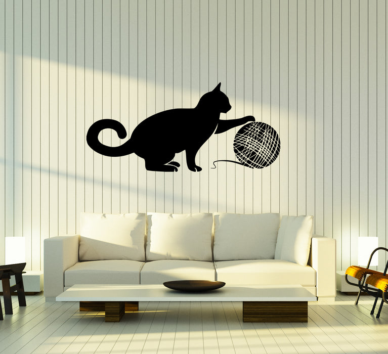 Wall Decal Cat Pet Animal Ball of Wool Kitten Vinyl Sticker (ed1692)