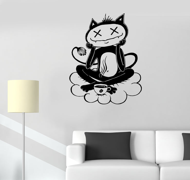 Wall Decal Cat Pet Cartoon Coffee Cup Smiley Vinyl Sticker (ed1715)