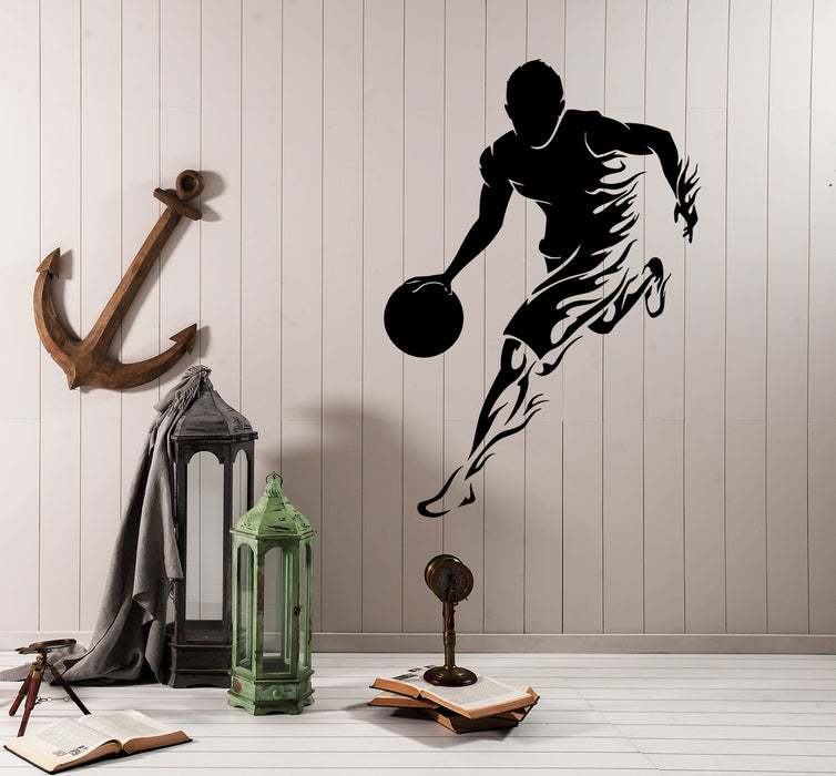Wall Decal Basketball Player Sports Game Fire Vinyl Sticker (ed1746)