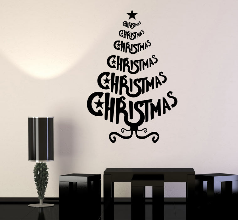 Wall Decal Christmas Tree New Year Words Holiday Vinyl Sticker (ed1752)