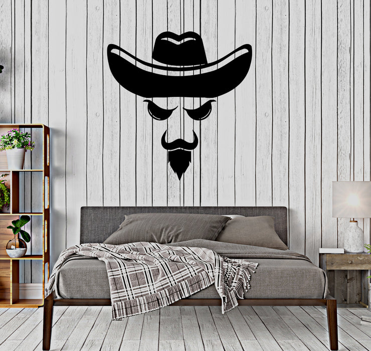 Wall Decal Face Head Hat Bandit Angry Cowboy Vinyl Sticker (ed1753)