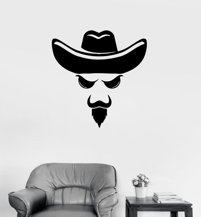 Wall Decal Face Head Hat Bandit Angry Cowboy Vinyl Sticker (ed1753)