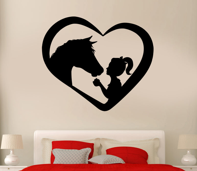 Wall Decal Girl Horse Love Animal Heart Vinyl Sticker (ed1757)