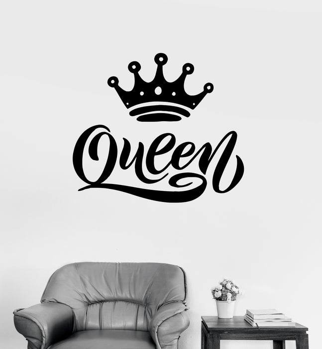 Wall Decal Queen Crown Lettering Word Vinyl Sticker (ed1762)