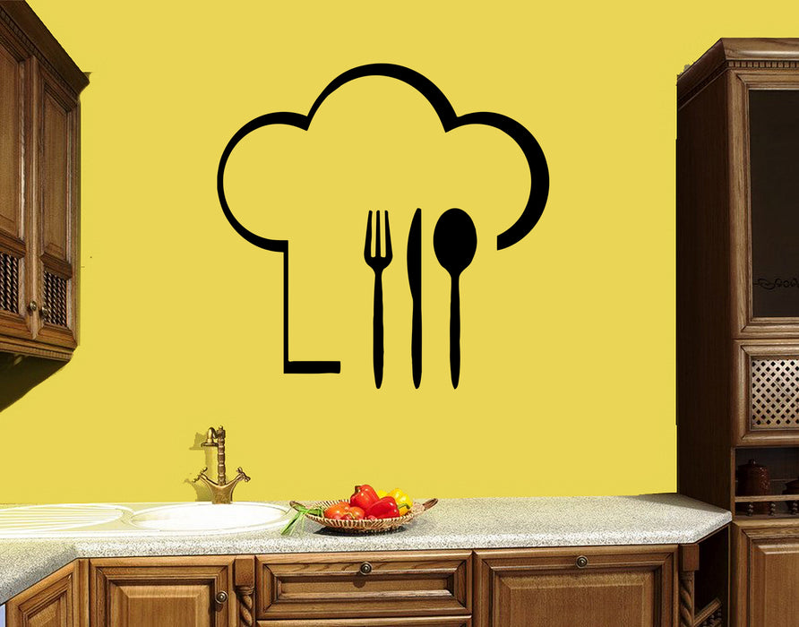 Наклейка на стену Повар Кухня Кафе Ресторан Вилка Ложка Виниловая наклейка (ed1763)
